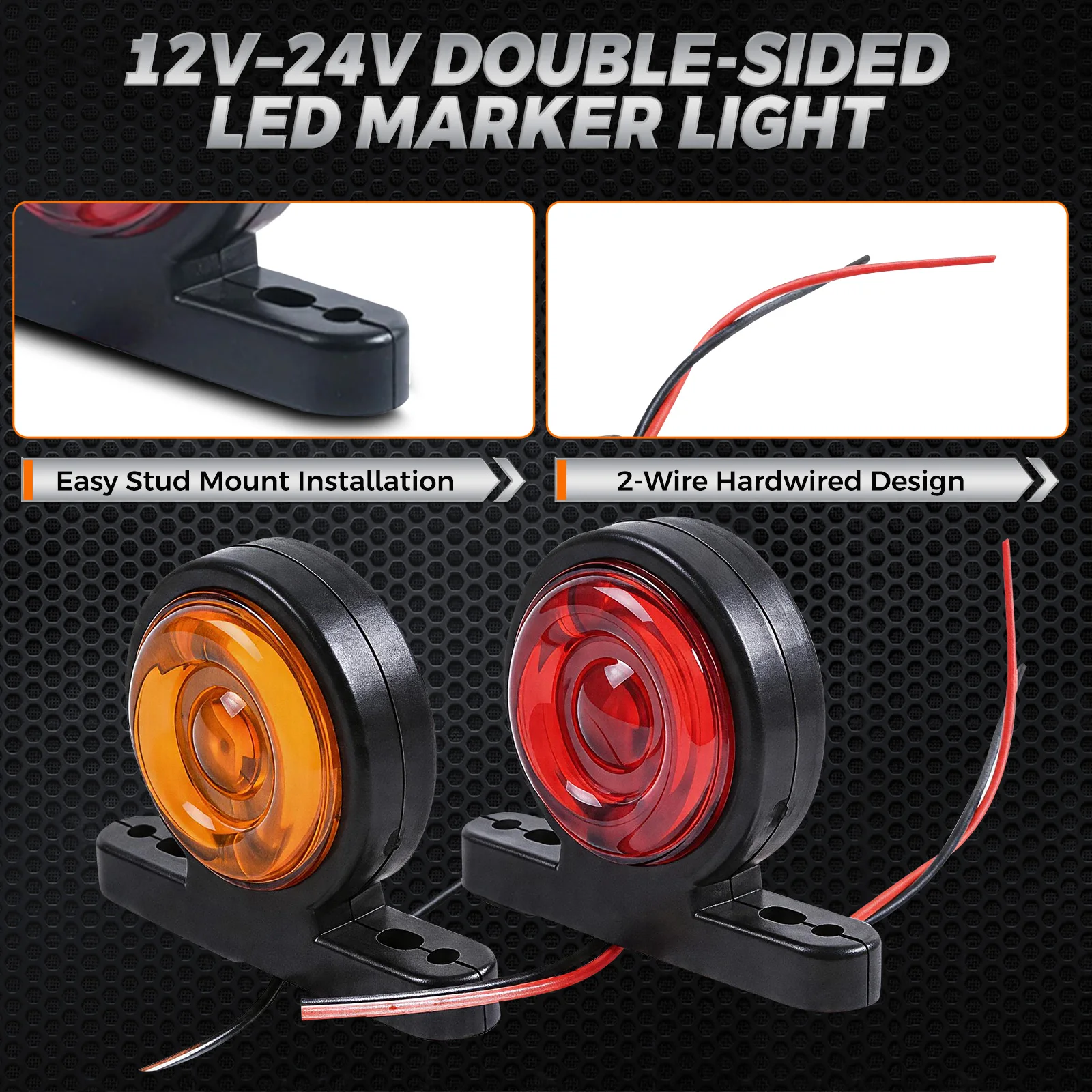 2 Pcs ABS IP68 Waterproof Side Marker Light With Stud Mount Bracket 12-24V Double-Sided LED Side Marker Light Accessories