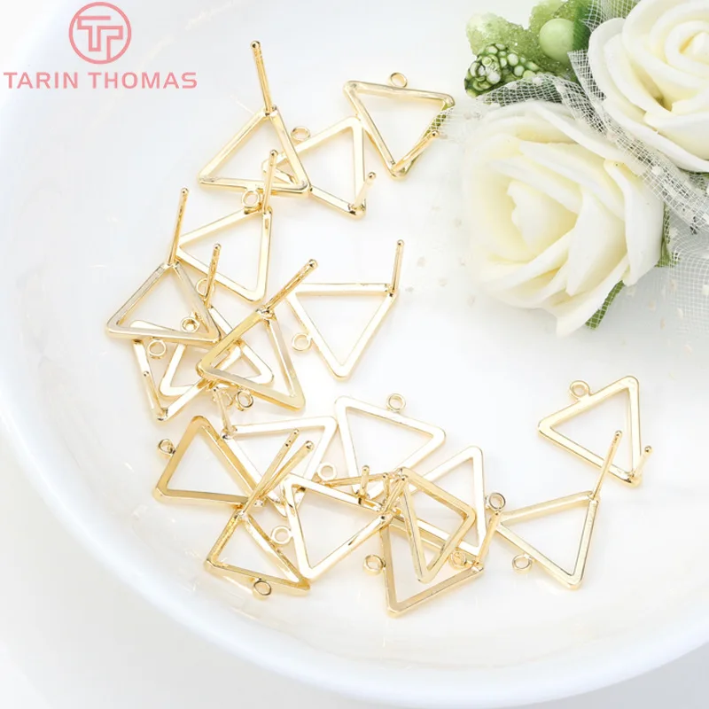 (2550)6PCS 24K Gold Color Plated Brass Shaped Stud Earrings for Jewerly Making Diy Jewelry Findings Accessories wholesale