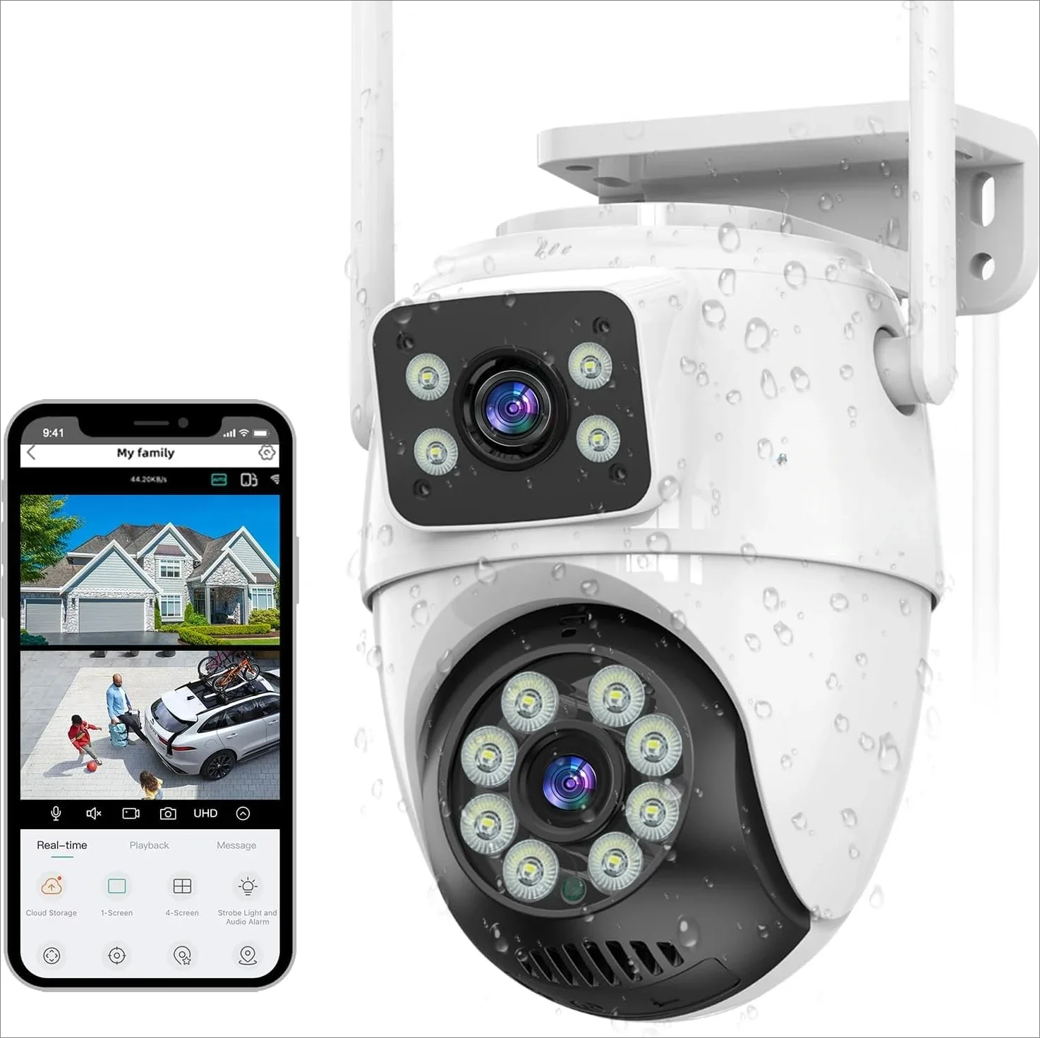 

Wireless Outside Camera for Home Security, 360° View, Auto Tracking, Human Detection, Color Night Vision, 2.4G WiFi