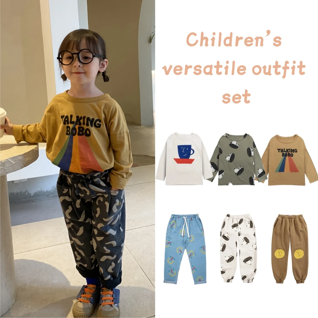 Summer Korean Style Cute Cartoon Denim Children's Casual Suit Set for Boys And Girls with Sports Pants T-shirt And Vest Combo