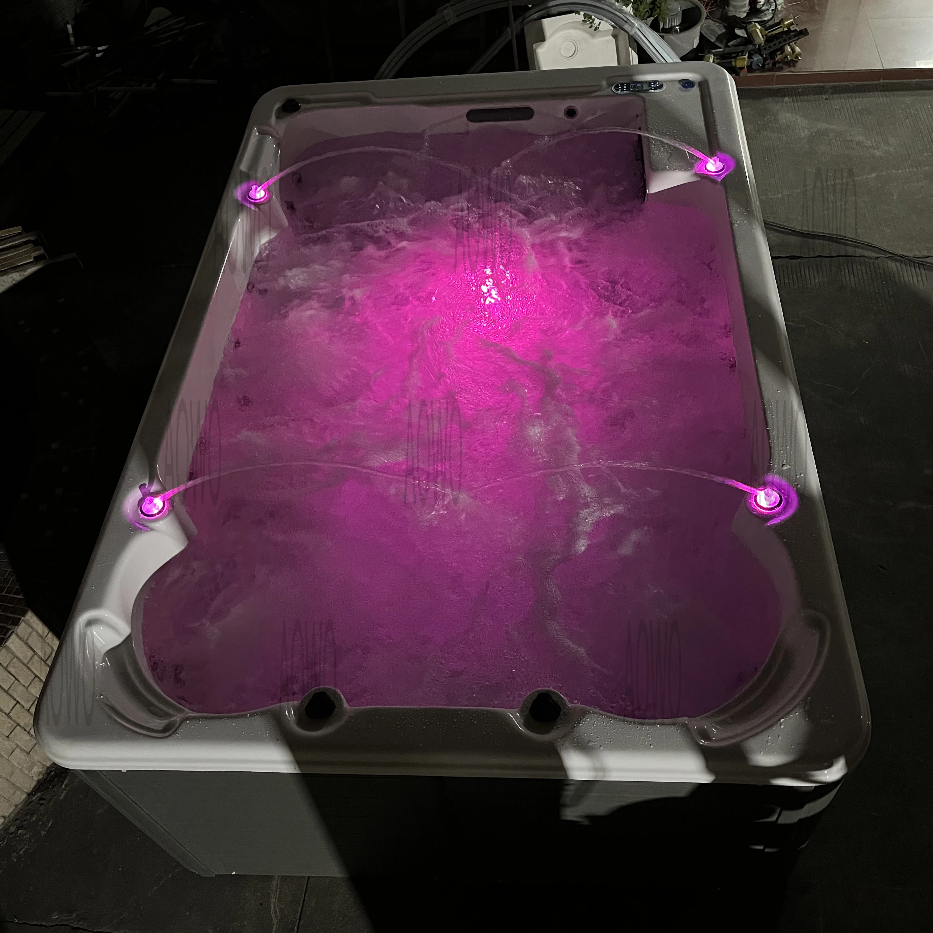 Outdoor 9 Person Jacuzzer with Fountain Light Therapy Salt Filter Pool with Jet Spa Tub Hot Tube Outdoor Pedicure Spa Tub Heat