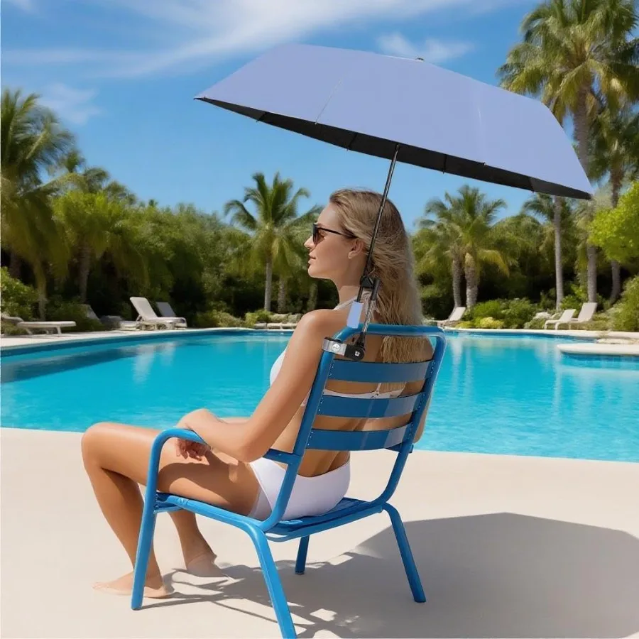 Paraguas para silla de playa con abrazadera ajustable, 45 pulgadas, UPF 50+, parasol plegable portátil para acampar al aire libre, silla de ruedas, paseo de viaje