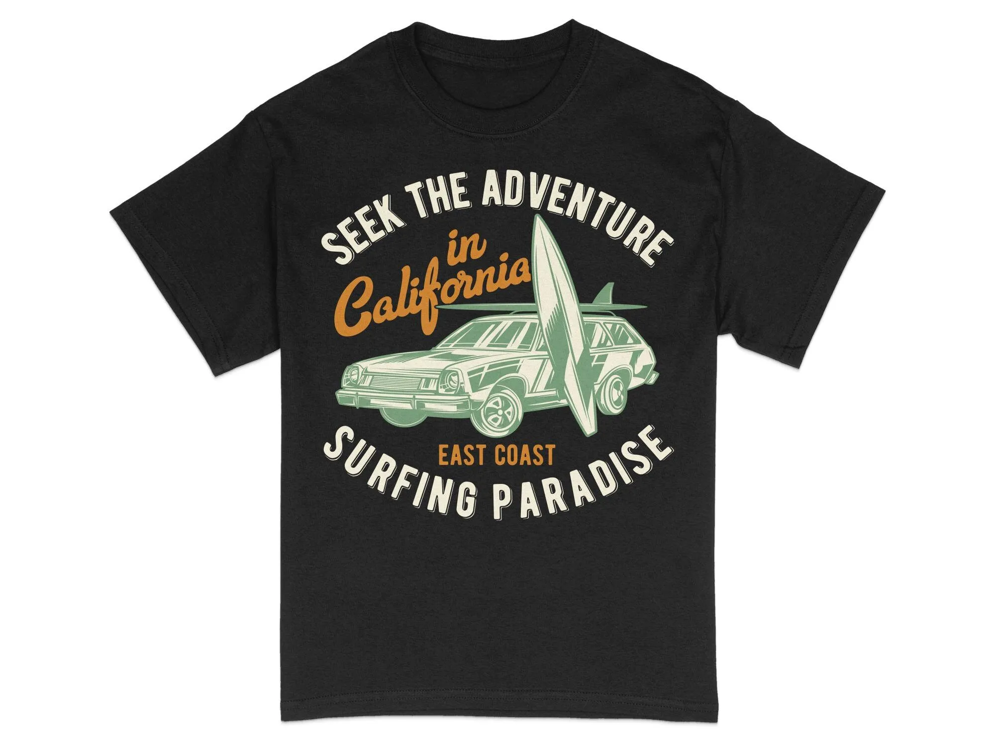 Футболка Калифорния, серфинг, рай, винтажная, машина и доска для серфинга, восточное побережье, Повседневная пляжная одежда
