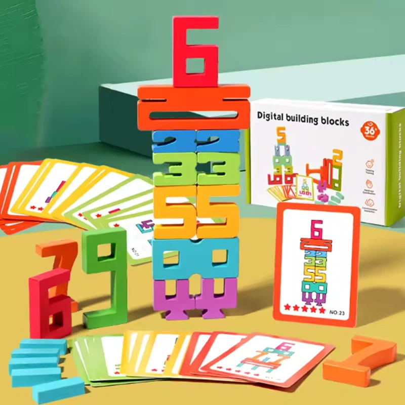 

Wooden Stacking Building Blocks Digital Creative Puzzle Children's Educational Toys Montessori Color Building Block Toys Gift