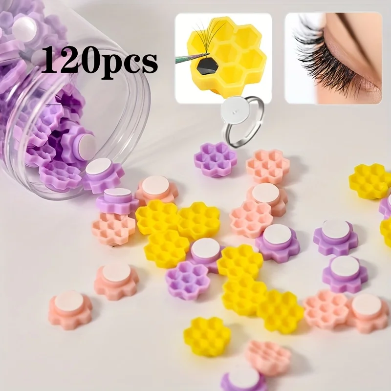 120 piezas de anillos de pegamento para pestañas, soporte de pegamento para extensión de pestañas, paleta de injerto de pestañas postizas para niñas, anillos para pestañas para pegamento