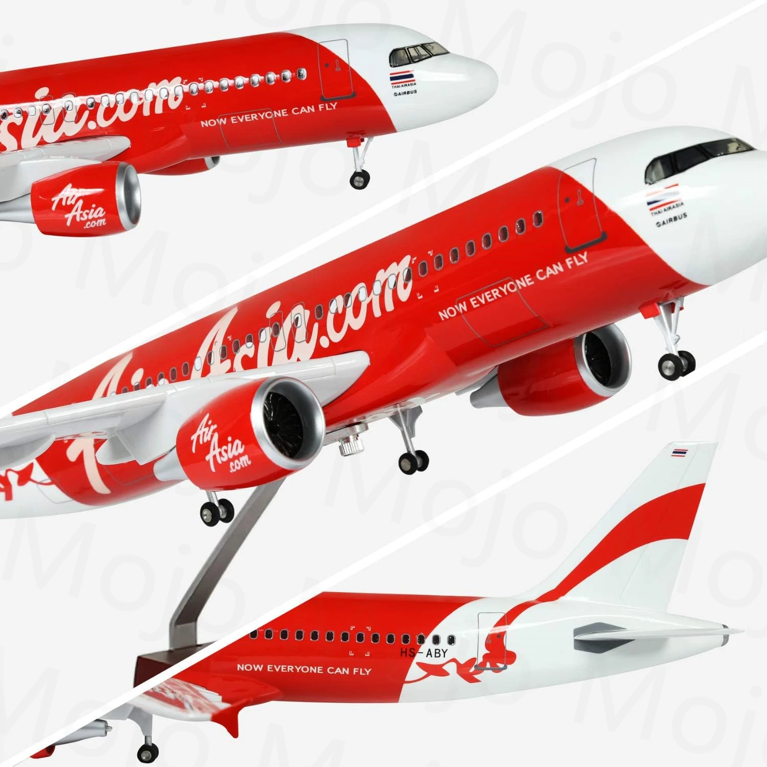 1:80 Scale Model Airplane Air Asia A320 Plane Model with LED Light(Touch or Sound Control) for Decoration or Gift