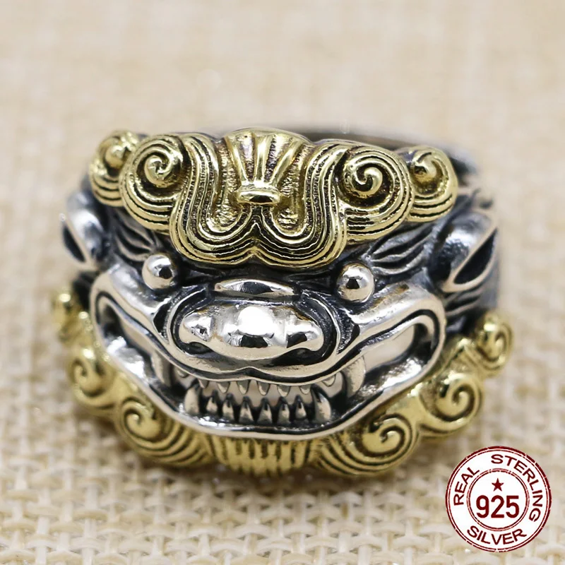 

S925 sterling silver ring with opening, retro and domineering lion temperament, trendy jewelry, personalized gift for lovers