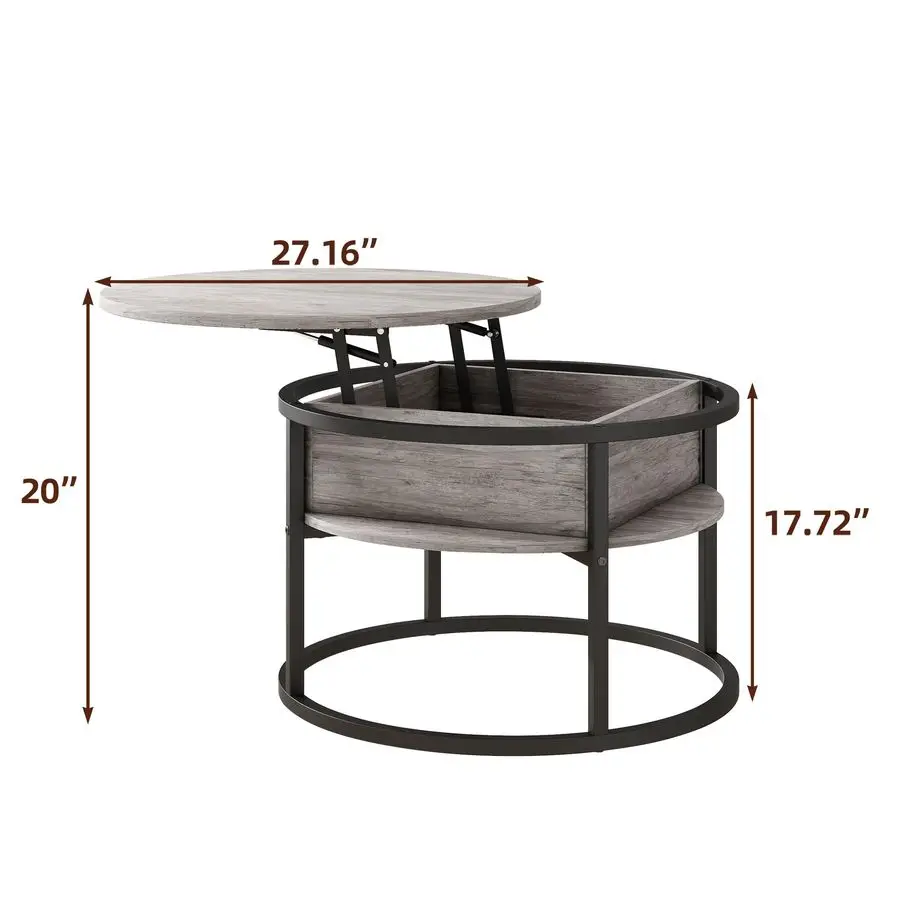 Coffee Table with Storage,Lift Top Coffee Table for Living Room Reception Room,2 Tier Small Round Table Dining Center,Grey