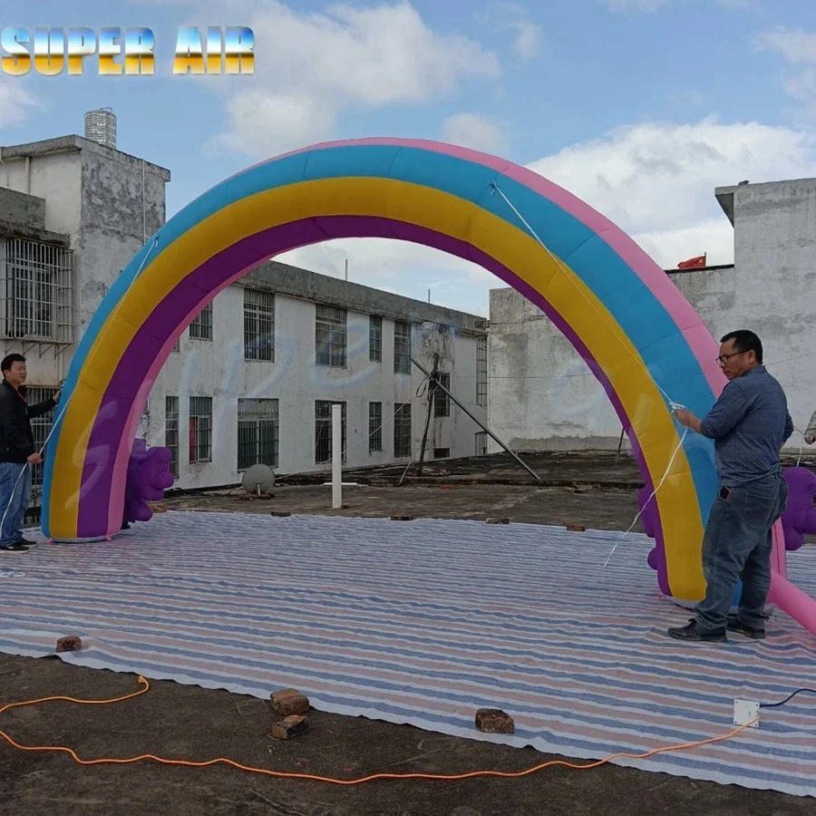 Hochwertiger aufblasbarer Regenbogenbogen im neuen Design mit Luftgebläse für die Hintergrunddekoration