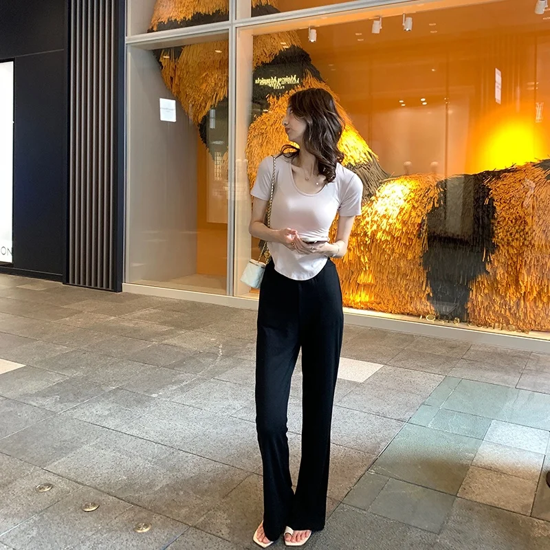 

Удобные прямые брюки с высокой талией, свободного кроя, разноцветные, в пол, из хлопка с эластаном, для прогулок