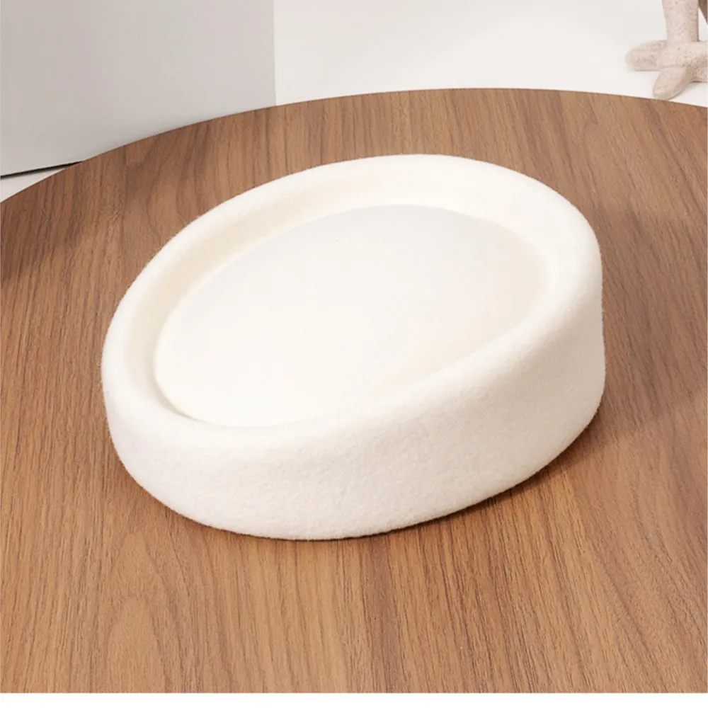 Women 100% Pure Wool Pillbox Cap Vintage Minimalist Style Molded Felt Solid Tone Wedding Photography Headwear Fashion Outdoor