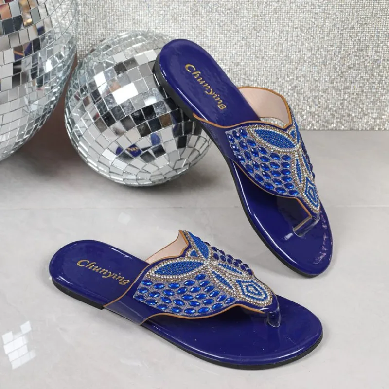 

Women Slippers Summer Style Outdoor Trend Sandals Rhinestone Woven Cross-Border Shoes Plus Size Clip-On Slippers Slides Women