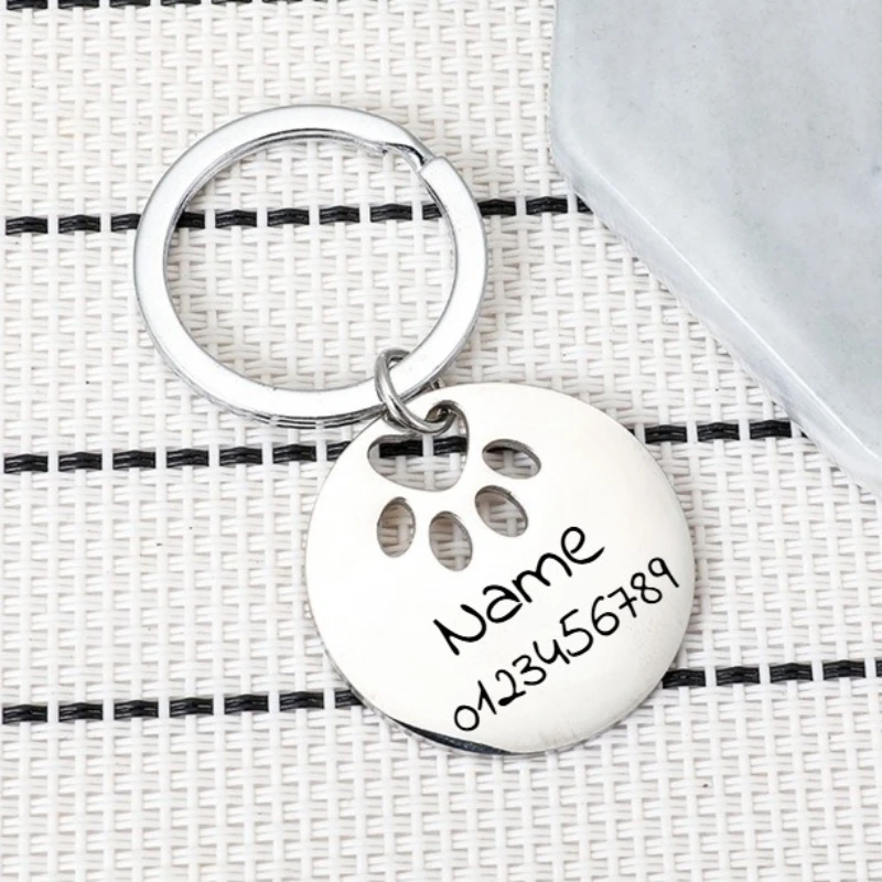 

New Puppy Round Brand Stainless Steel Keychain Can Be Engraved Name Date Address DIY Pendant Pet Anti-lost Nameplate Keyring