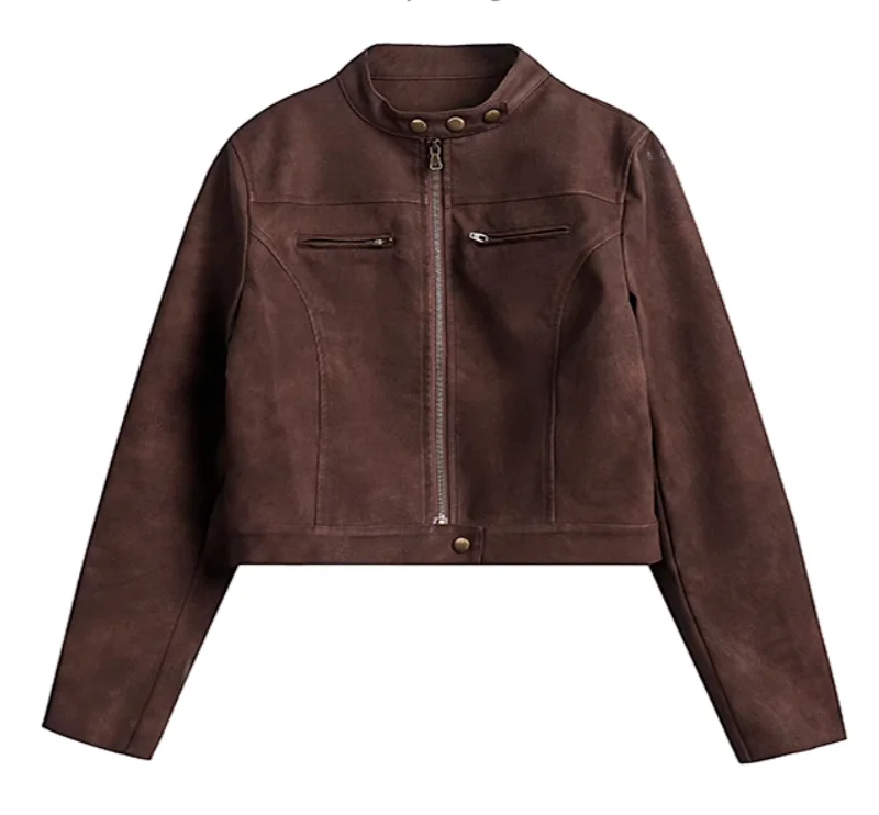 

American Men's Retro Short Leather Jacket Motorcycle Casual