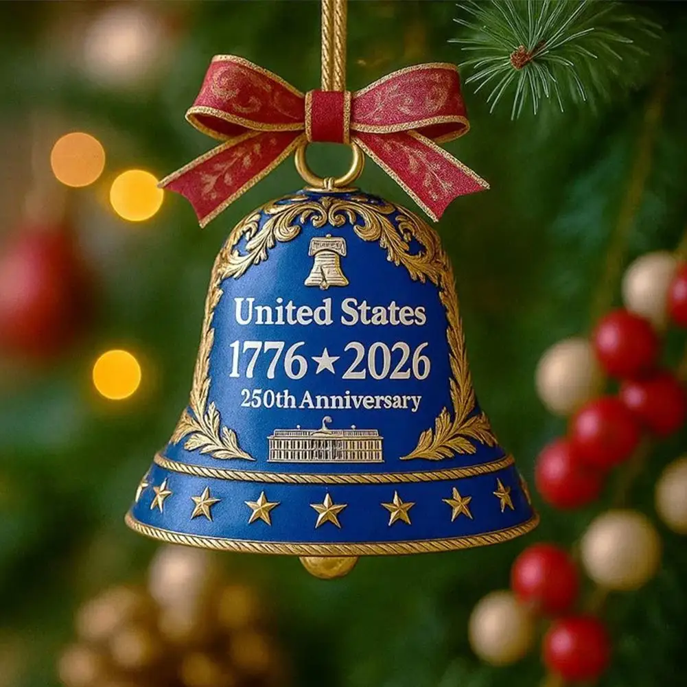 United States 250th Anniversary Bell Ornament Commemorative Patriotic Christmas Tree Metal Bell Hanging Decoration Holiday Party