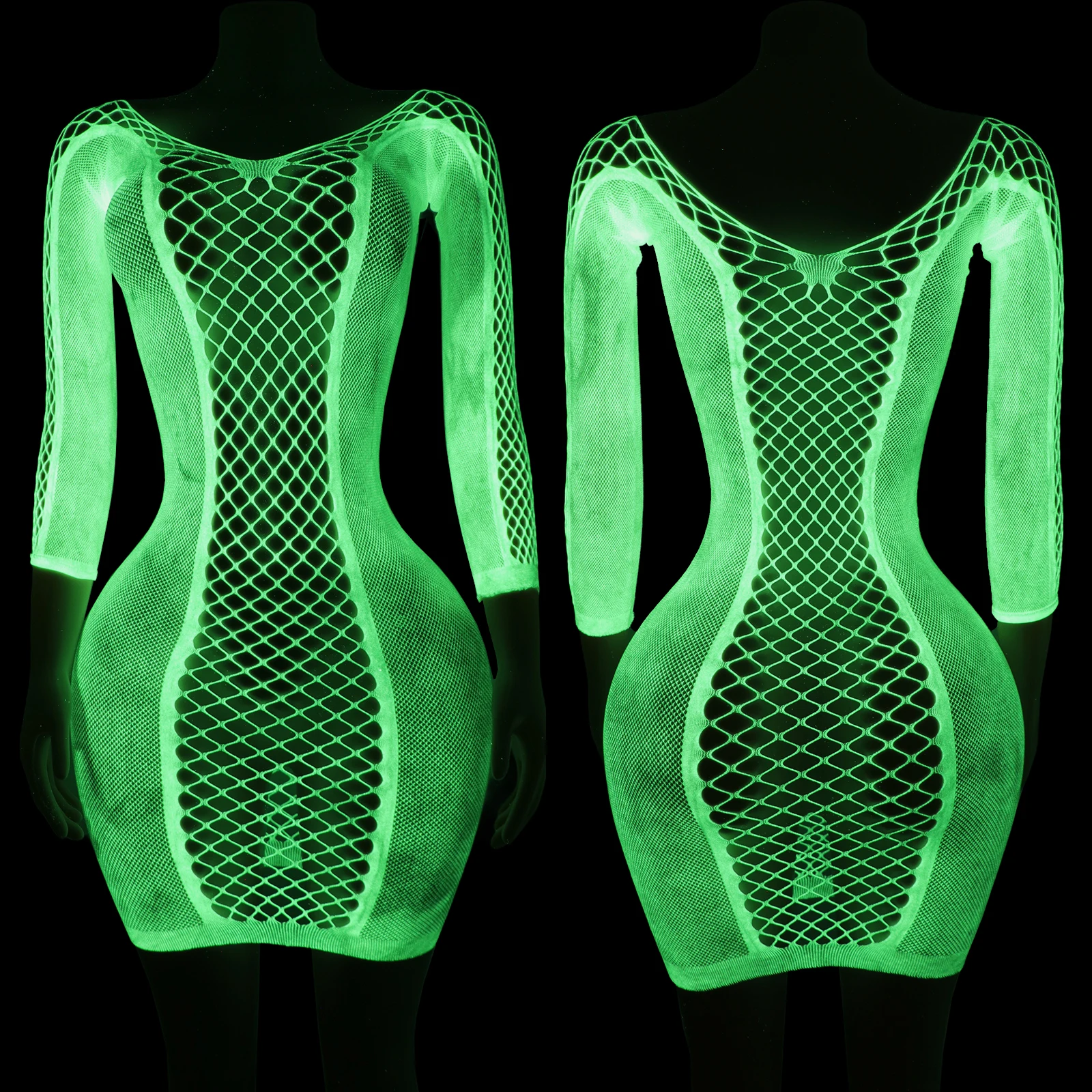 Fluorescent Luminous Sleeve Skirt Outfits, Stripper Dance Performance Apparel for Clubs and Night Events, Sexy Exotic Wear view 2