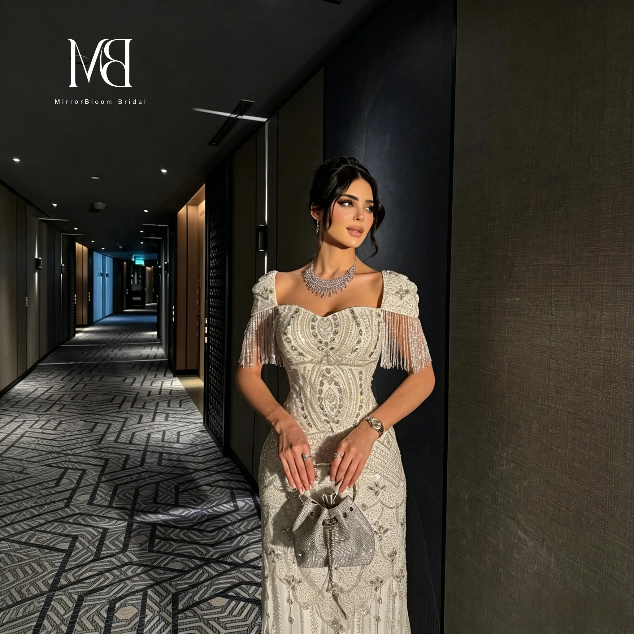 Luxurious Ivory Off-the-Shoulder Strapless Floor-Length Mermaid Formal Gown Featuring Crystal-Embellished Tassel Pendants