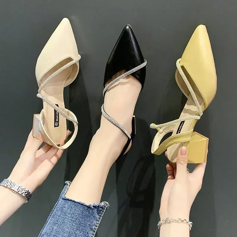 Shoes Trend 2024Mirror Luxury Sandal Female Party Sandals Ladies Block Heels Designer Elegant Comfortable Chunky Summer New Hot