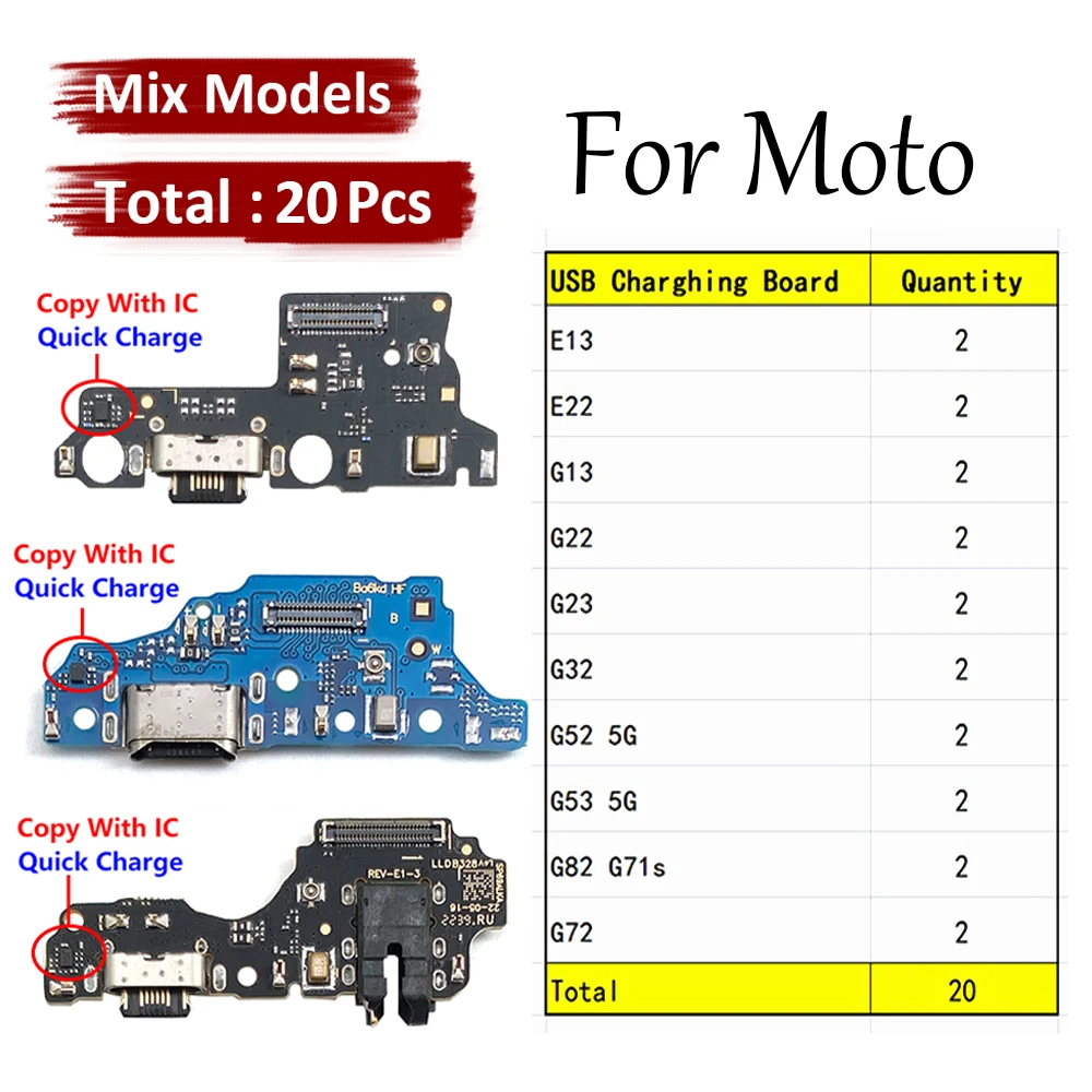 

20Pcs USB Charge Port Dock Connector Charging Board Flex Cable For Motorola Moto E13 E22 G13 G22 G23 G32 G52 G53 G82 G72 5G