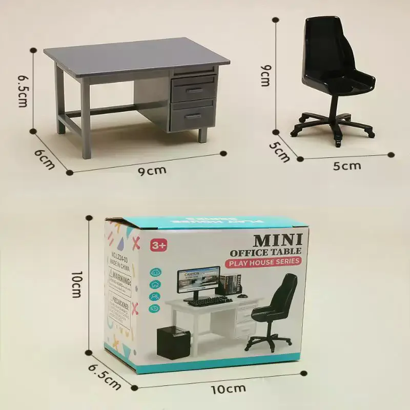 1 Set 1/12 Scale Dollhouse Miniature Furniture Kit With Computer Keyboard Desk Chair Miniature Scene Model Home Study Room Decor