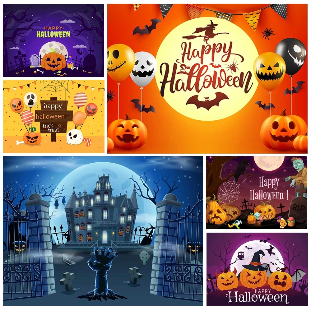 

MOON.QG Halloween 2025 Backdrop Vampires Pumpkin Lanterns Witches Photographic Background Party Decorations Shooting Photocall