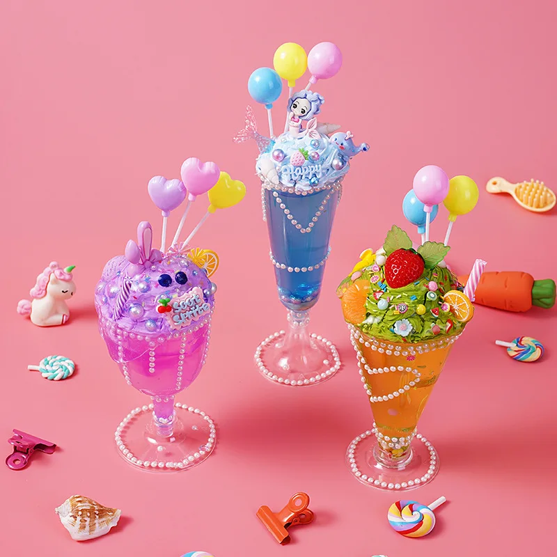 DIY Luminous Ice Cream Sundae Cup Kit, Cream Glue Crystal Mud Craft Set, Pretend Play Food Toy, Perfect Gift for Girls Aged 6+