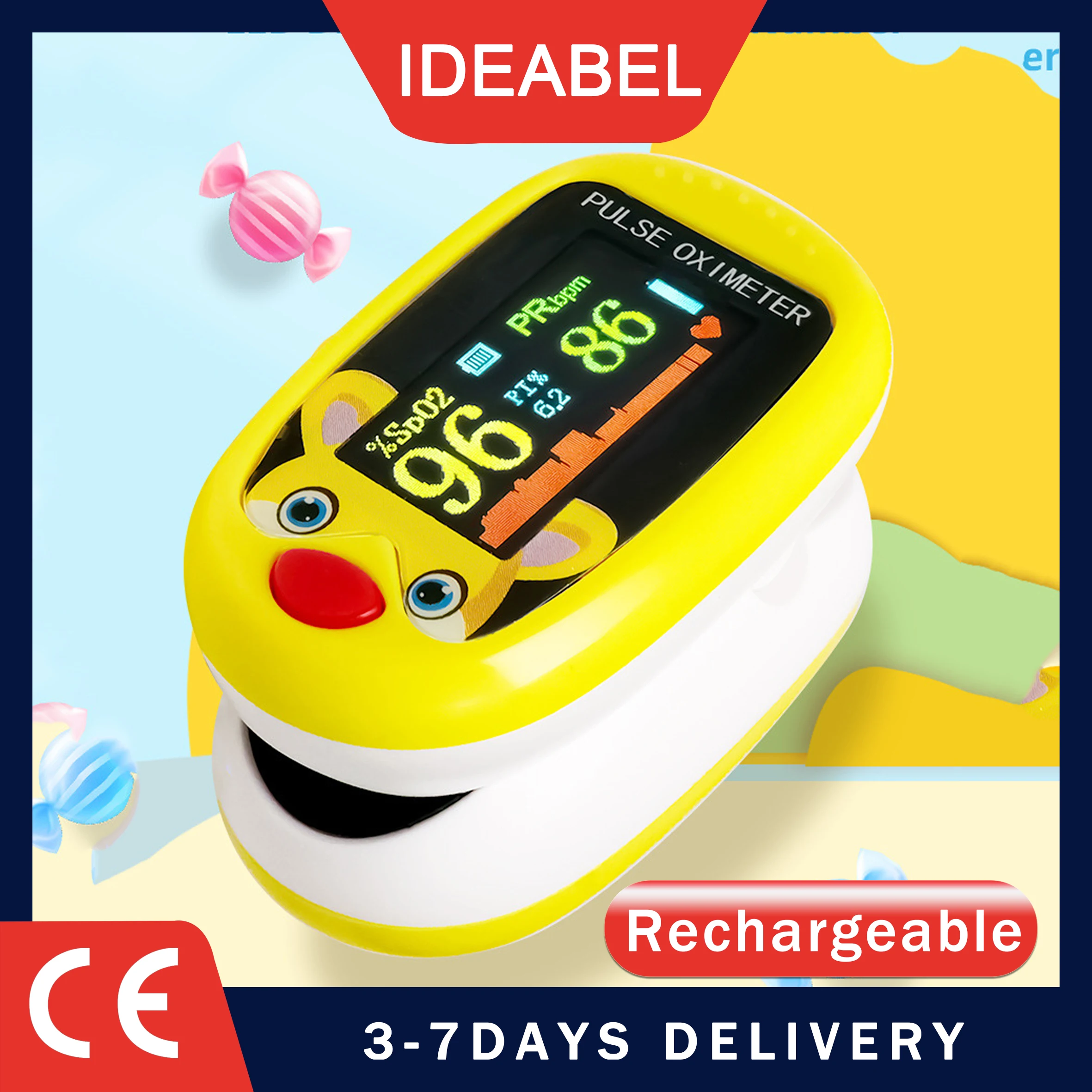 IDEABEL Rechargeable Medical Pulse Oximeter the Finger for Child Blood Oxygen Meter Heart Rate Monitor Pediatric Pulse Oximeter