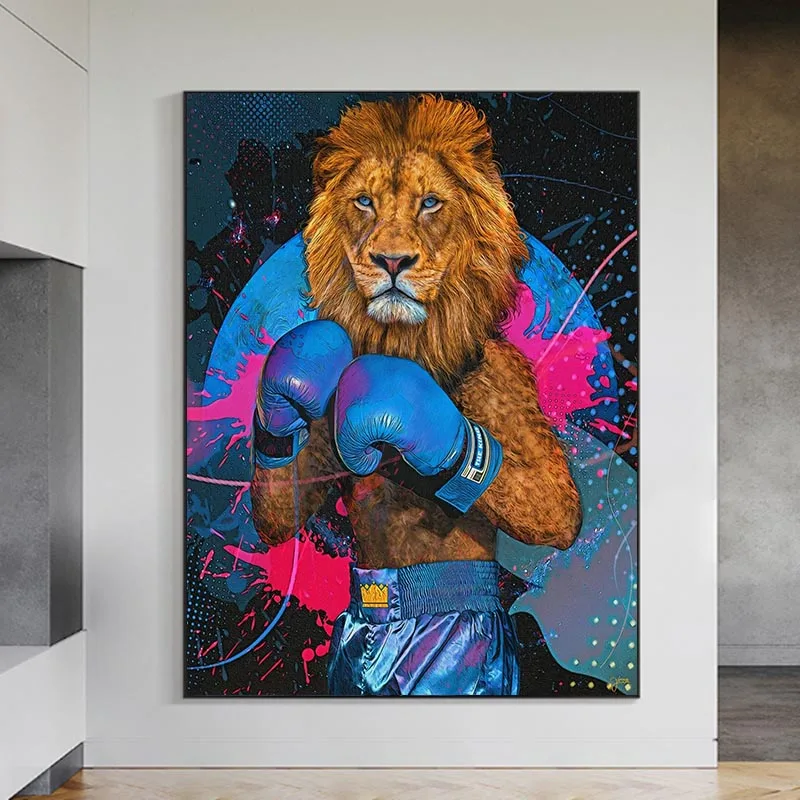 

King Lion Boxer Poster Canvas Print Animal Wall Art Canvas Painting Hanging Pictures Home Decor For Living Room Bedroom Unframed