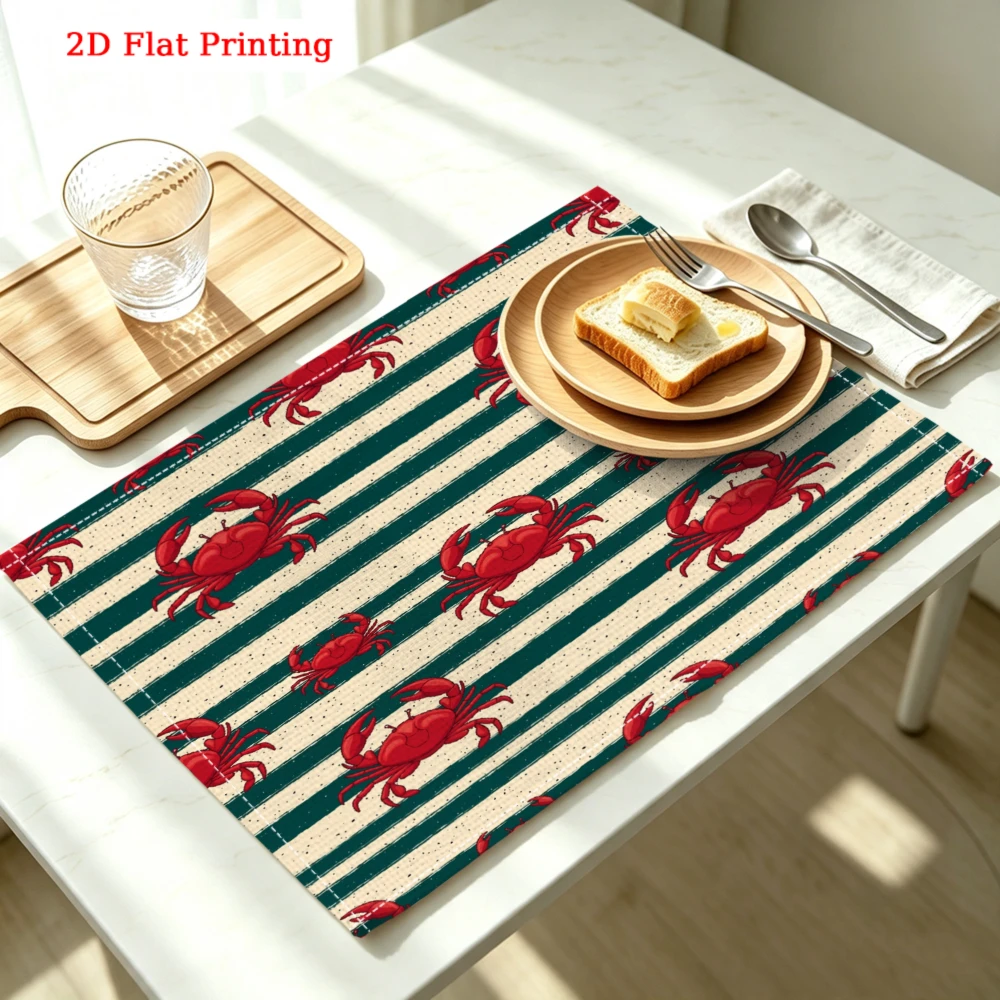 Red Crabs On Striped Background Kitchen Placemat Coaster Linen Pad Dish Coffee Cup Table Mat 30x40cm Home Decor
