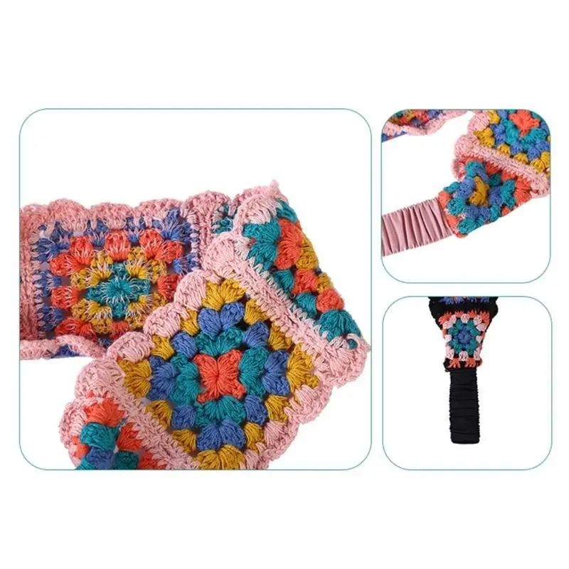 A52E Sweet Girls Colorful Crochet Headband Summer Sunproof Camping Headwrap with Stretchy Hair Rope Teenagers Lovely Kerchief