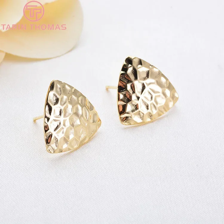 Pendientes triangulares de oro de 24 quilates, 10 piezas, 17x17MM, alta calidad, accesorios para hacer joyas, venta al por mayor, 2606