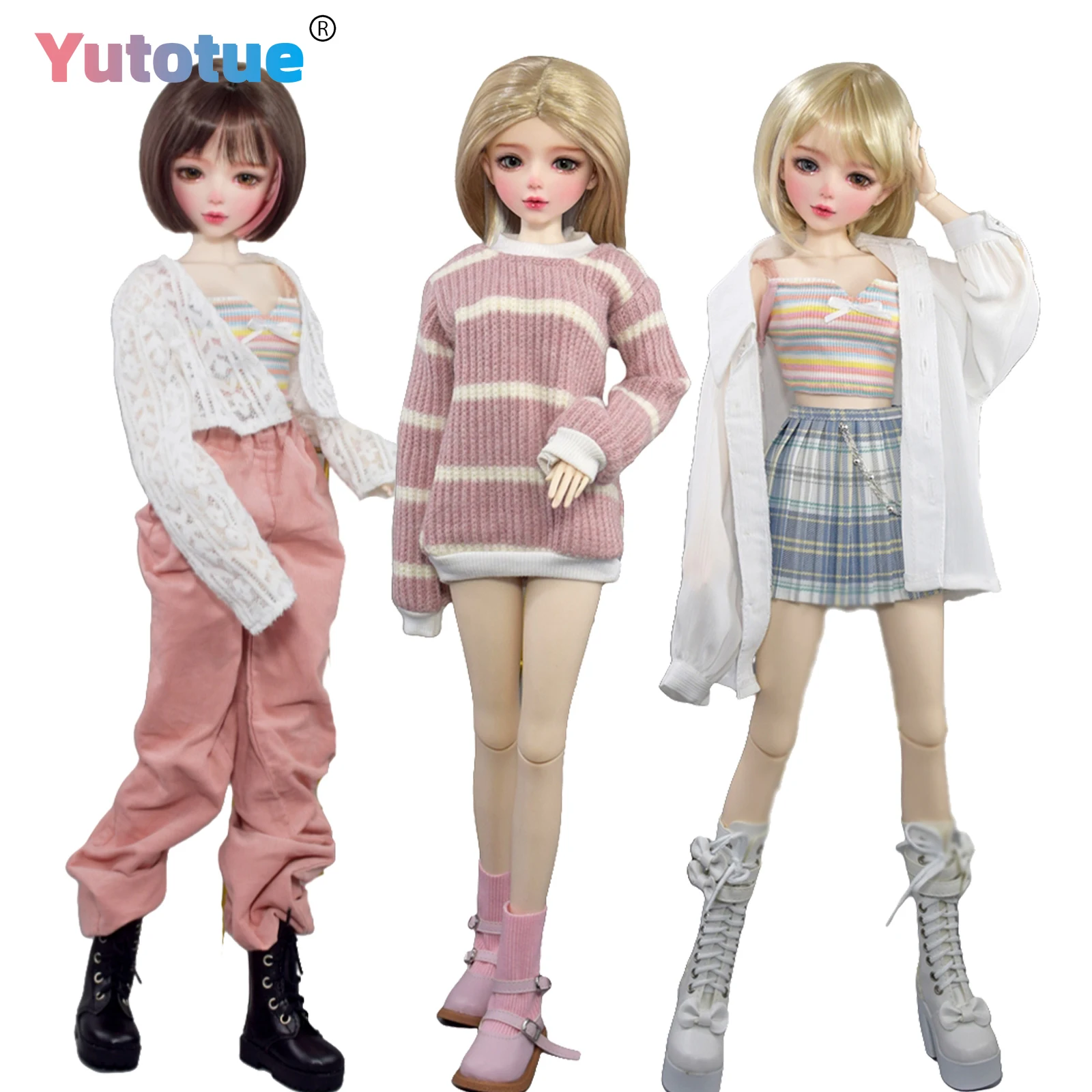 YUTOTUE 22 inch Height Girl Doll Toy Handpainted Makeup Face Changeable Eyeballs Fashion Outfits 1/3 BJD Doll