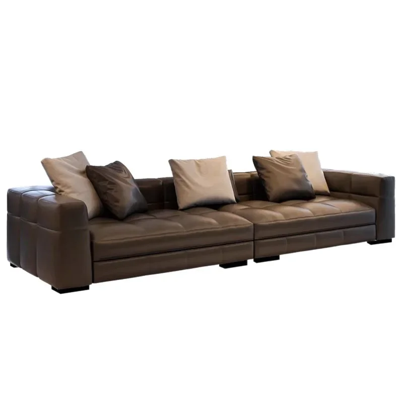 

Italian minimalist leather sofa, the first layer of cowhide in the living room, modern simple home straight row