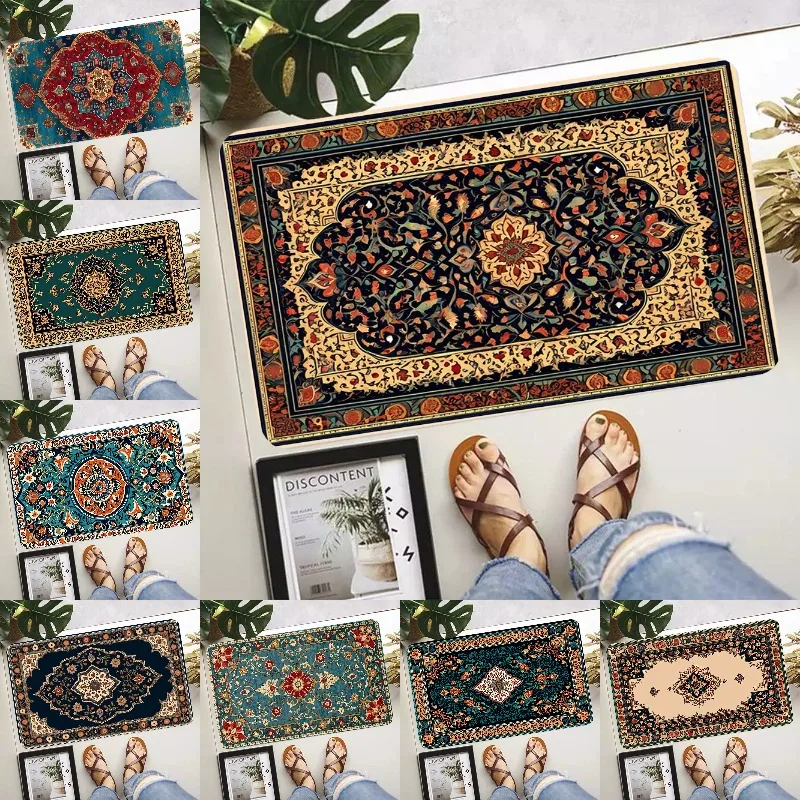 

Классический ретро богемный принт Нескользящий водонепроницаемый коврик для двери Легко чистится Входной напольный коврик Украшение дома Прочный Модный