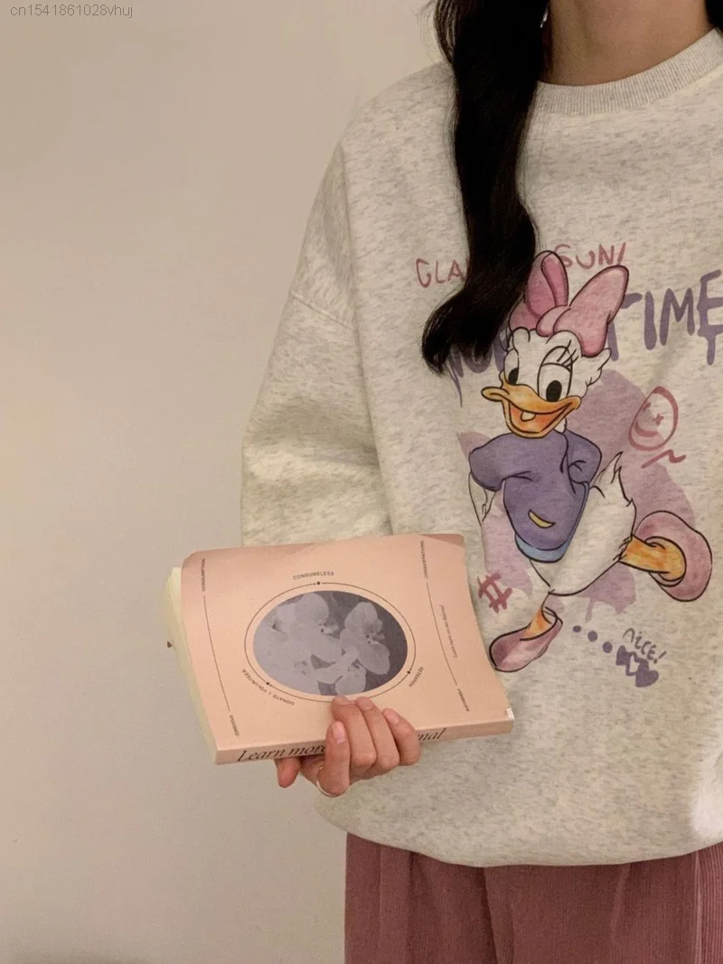 Disney Daisy Duck Cotton Long Sleeve Hoodie For Girls Campus Cute Korean Lazy Stylish Casual Pullover 2000s Fashion Shirt Female