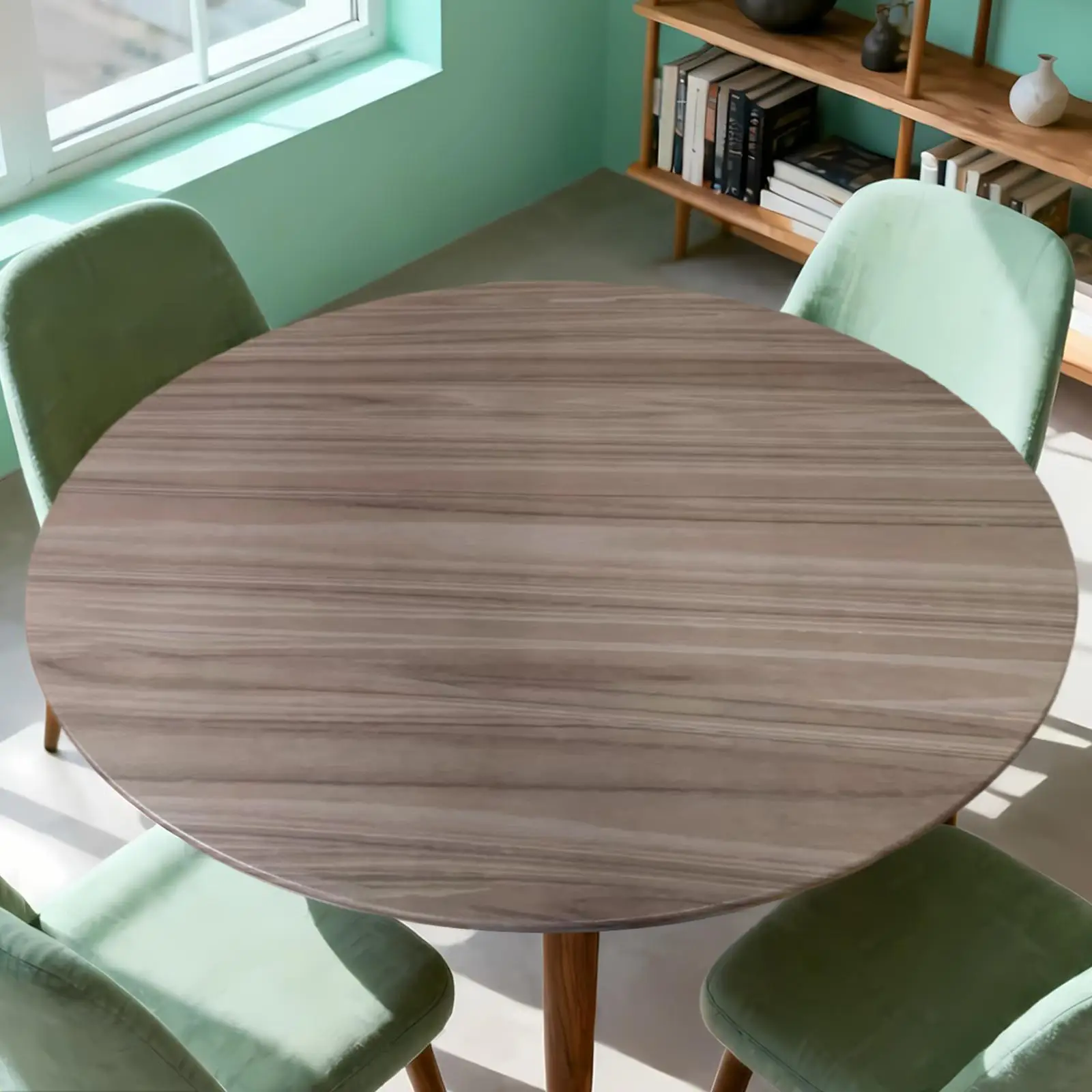 Round Waterproof Tablecloth Elastic Band Table Mat Wipe Clean Dining Table Protection Cover for Home Kitchen 120cm