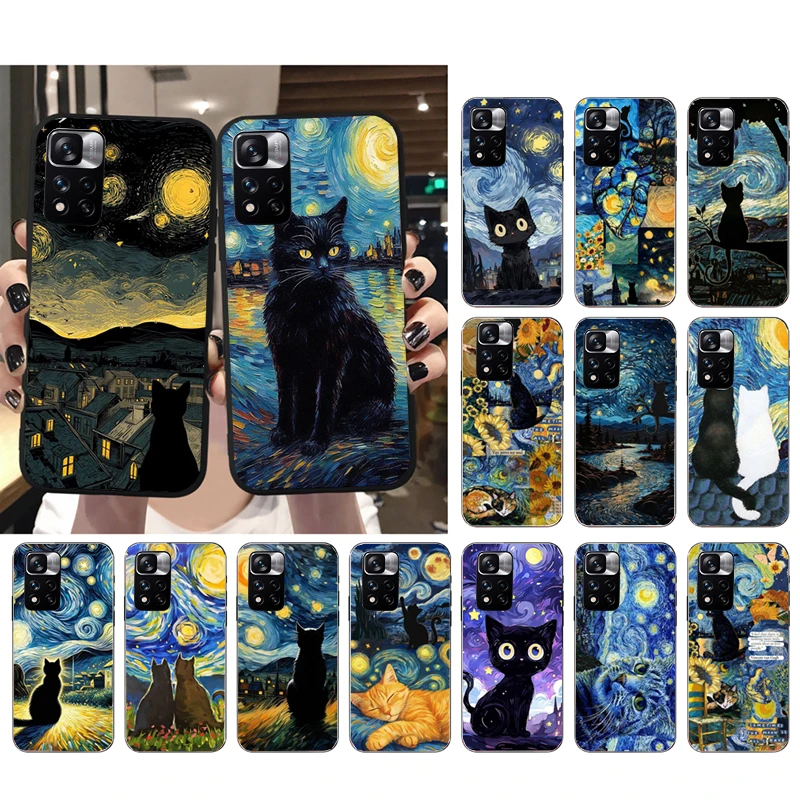

Phone Case For Xiaomi Poco C71 15T 14T Pro Redmi note 15 14 14 13 Pro Redmi A5 15C 13C Starry Night van gogh cat