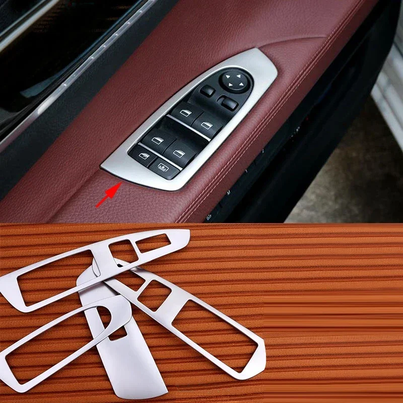 

Для BMW 7 серии F01 F02 10-15 4 шт. стальной переключатель подъема окна двери автомобиля, регулируемая панель, декоративная крышка, отделка салона автомобиля, аксессуары