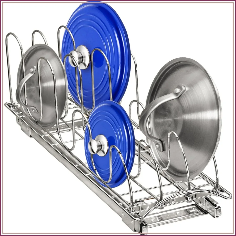 

Pull Out Pot and Pan Lid Organizer Under Cabinet - Heavy Duty Slide Out Baking Sheet Organizer Drawer, 7.25W x 21D, Chrome