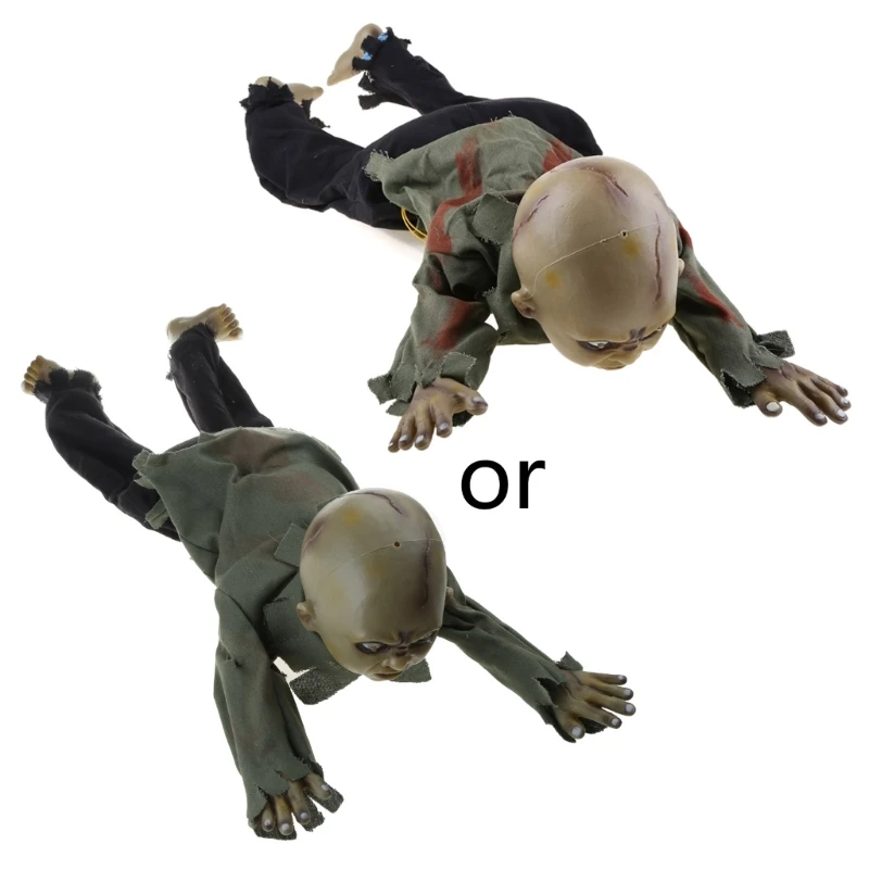 Animated Crawling Zombie Baby Decor, Terrifying Haunted House Ornament, Spooky Figure for Halloween Themed Decoration Characters