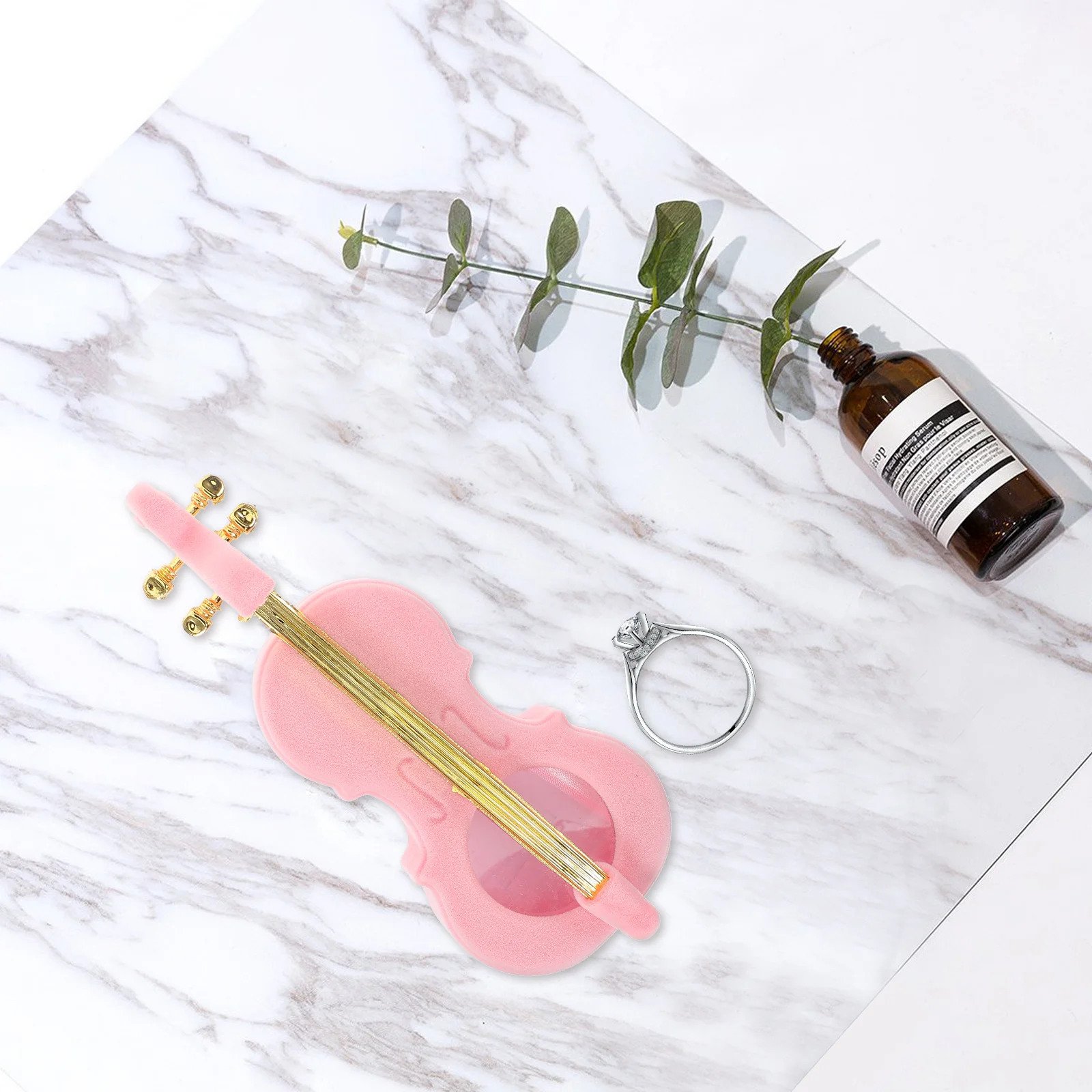 صندوق مجوهرات صغير على شكل كمان، قلادة خاتم ساحرة، منظم تخزين القرط، صندوق تخزين حلية مزخرفة