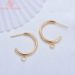 (3708)10PCS 19.5MM 28MM 24K Gold Color Plated Brass Round Stud Earrings High Quality DIY Jewelry Making Findings