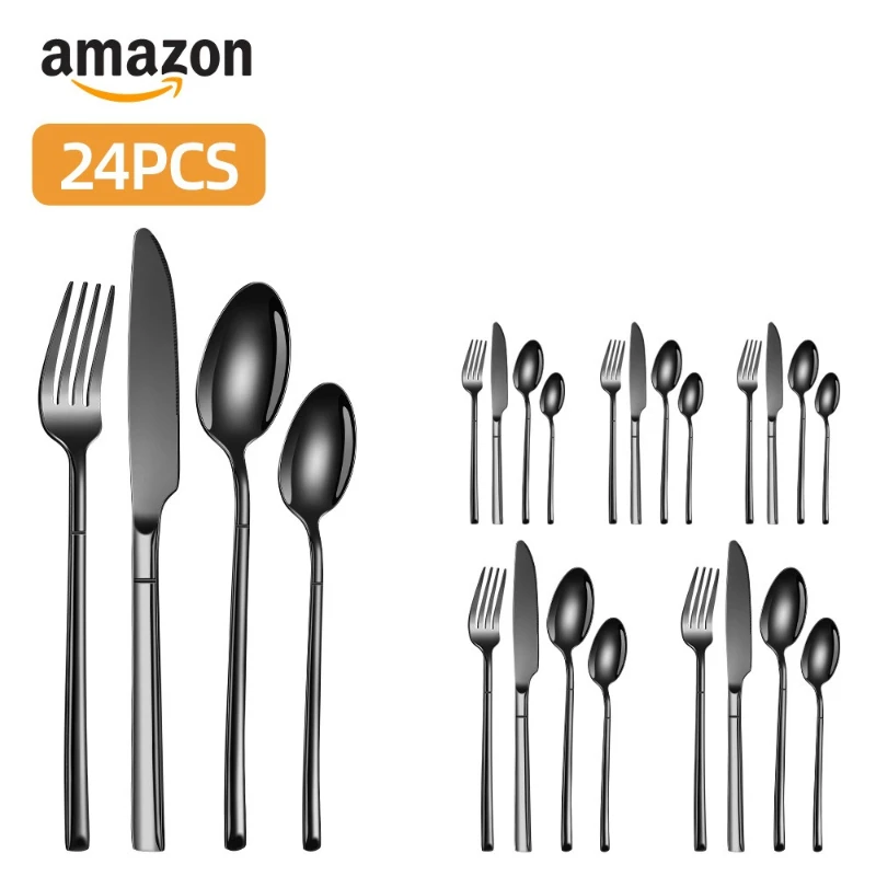 

LMM Hotel Western Restaurant Knight Thickened Stainless Steel Tableware 24 Piece Set