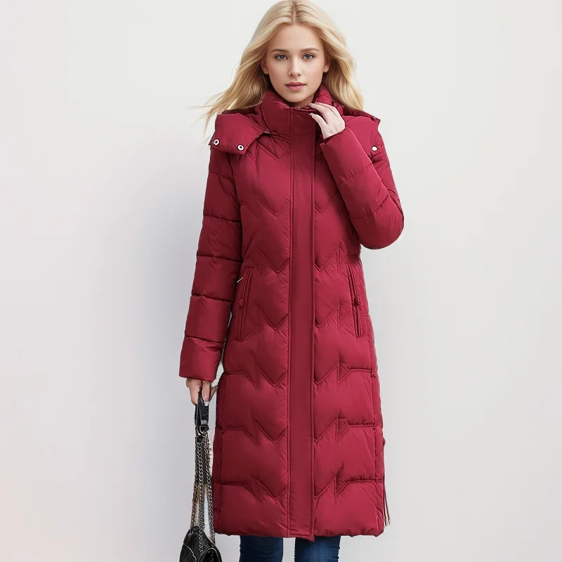 Cappotto Parka lungo da donna invernale Tinta unita Slim Fit Giacca imbottita con cappuccio da donna ispessita Cappotto taglie forti per signora