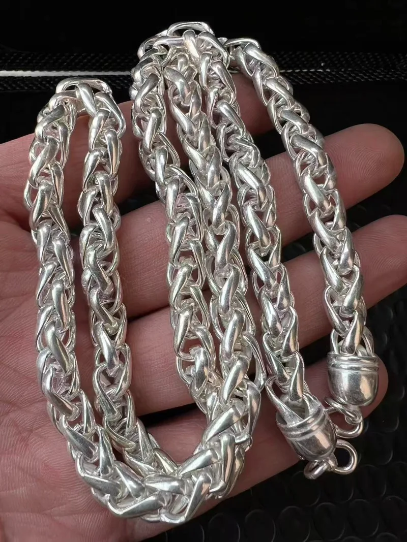 

925 Tibetan Silver Necklace, Traditional Chinese Carved Pendant, Unisex Vintage Jewelry Gift