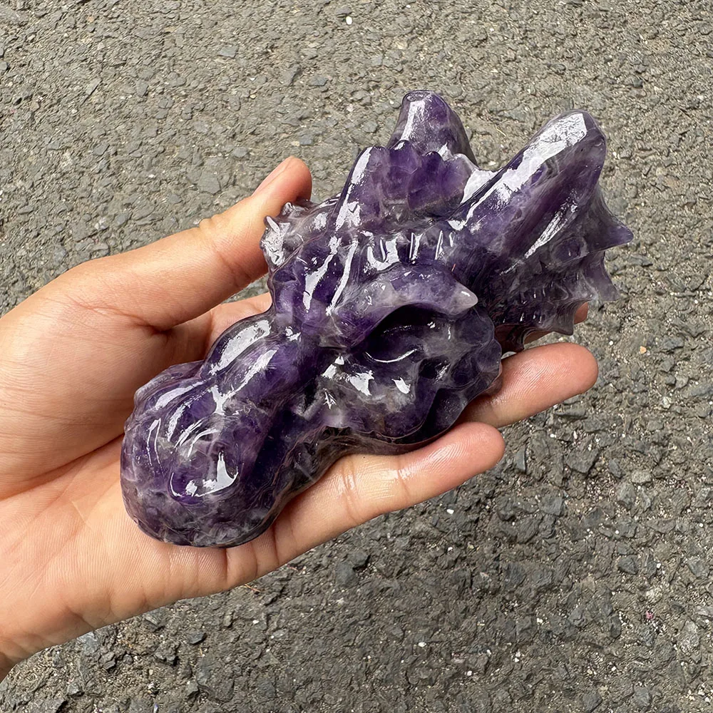 Custom 12cm Dream Amethyst Dragon Head Crystal Carving - Handcrafted Healing Gemstone Mythical Figurine