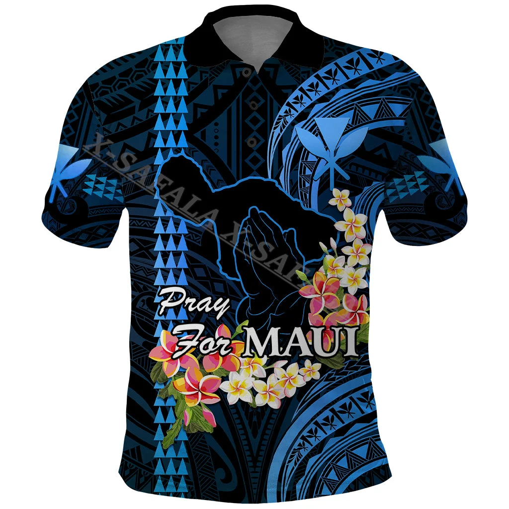 Hawaii Strong Maui Wildfire Puletasi Pray Lahaina 3D Print Men Polo Shirt Quality Breathable Smooth Short Sleeve Casual Tee Tops