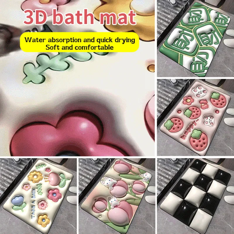 3D three-dimensional sense of expansion of small flowers super-absorbent bathroom non-slip mat toilet bathroom foot mat