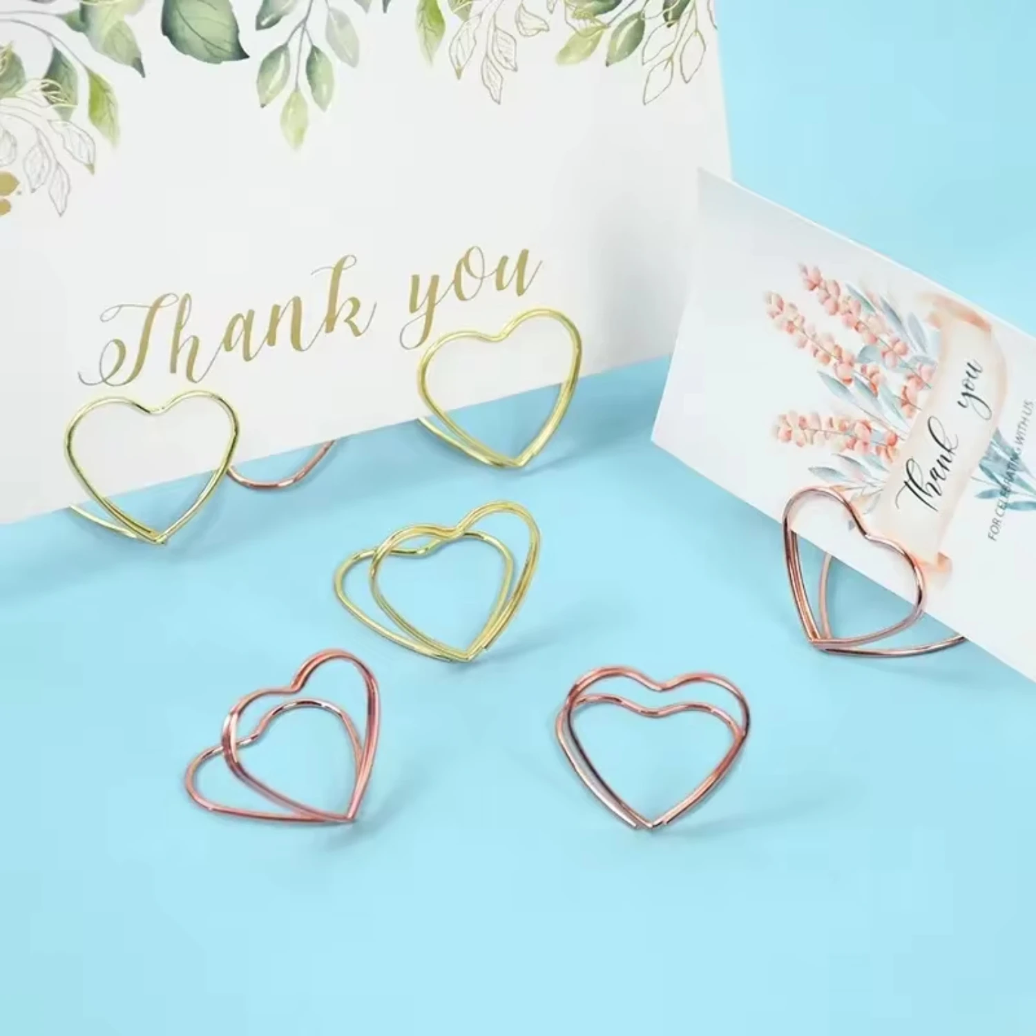 10pcs Double Heart Shape Metal Memo Holder Table Placecard Holder Photo Clip Card Stand Wedding Banquet Heart Message Holder