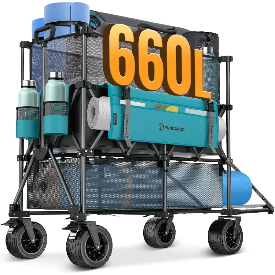 

Double Decker Wagon 660L Extra High Extender Collapsible Wagons Carts Foldable Heavy Duty with Tailgate Brakes AllTerrain Big W